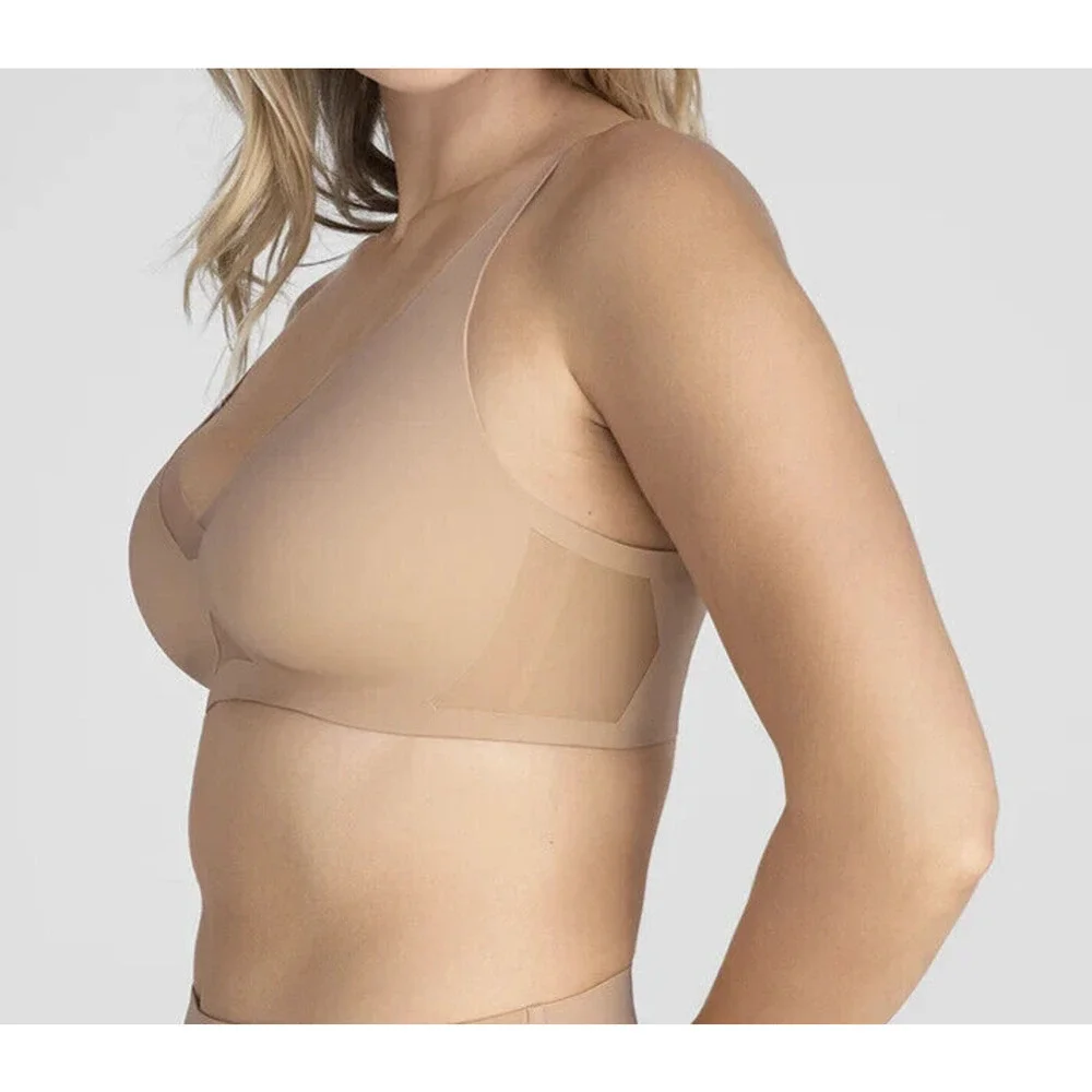 HoneyLove Crossover V-Neck Bra Wireless Adjustable Padded Tan Beige Plus Size 1X - Picture 10 of 12